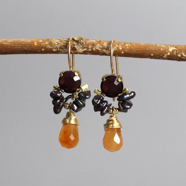 Autumn Earrings, Unique Gemstone Earrings, Burgundy Earrings, Carnelian Drop Earrings, Small Dangle Earrings, Elegant Earrings