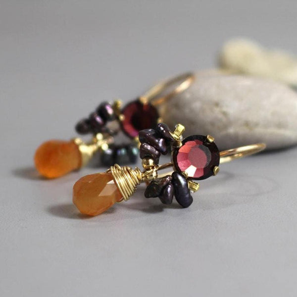 Autumn Earrings, Unique Gemstone Earrings, Burgundy Earrings, Carnelian Drop Earrings, Small Dangle Earrings, Elegant Earrings