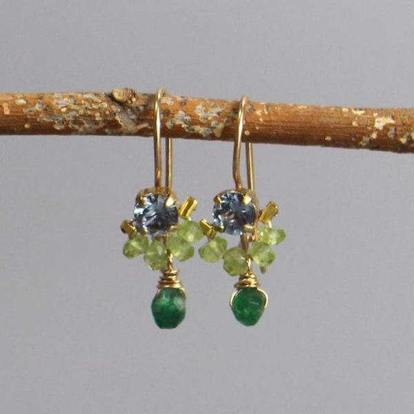 Dainty Green Earrings, Blue Zircon Earrings, Gold Filled Earrings, Peridot Earrings, Gift for Her, Tiny Drop Earrings, Aventurine