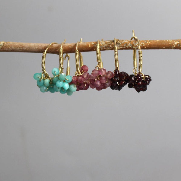 Garnet Hoop Earrings, Bouquet Earrings, Wire Wrap Hoops, Unique Gold Filled Earrings, Gemstone Hoop Earrings, Birthstone Hoops