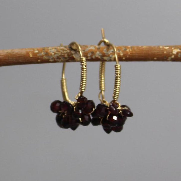 Garnet Hoop Earrings, Bouquet Earrings, Wire Wrap Hoops, Unique Gold Filled Earrings, Gemstone Hoop Earrings, Birthstone Hoops