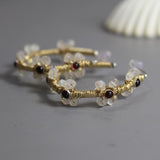 Garnet Moonstone Hoop Earrings, Garnet Jewelry, Large Hoop Earrings, Flower Hoop Earrings, Jasmine Earrings, Boho Hoops, Moonstone Hoops