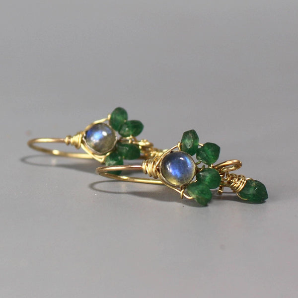 Labradorite Aventurine Earrings, Green Earrings, Tiny Drop Earrings, Small Dangle Earrings, Unique Earrings, Cluster Earrings, Gift Ideas