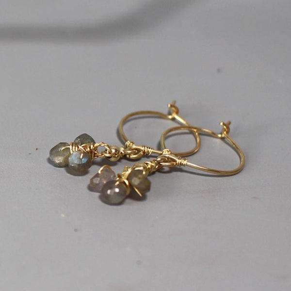 Labradorite Hoop Earrings, Gemstone Hoops, Cluster Hoops, Dainty Hoop Earrings, Dangle Hoop Earrings, Birthstone Hoop Earrings, Unique Gift