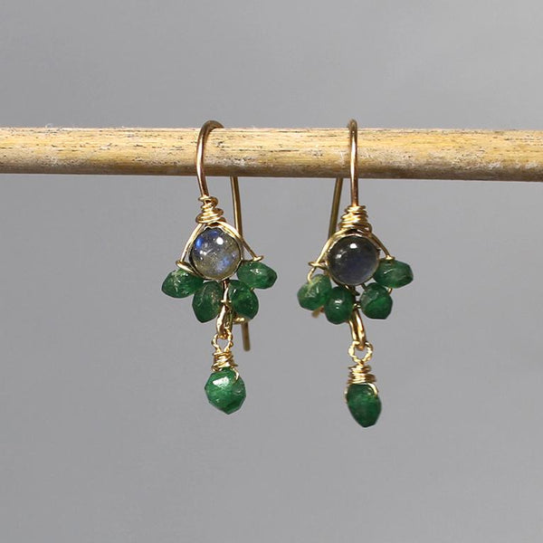 Labradorite Aventurine Earrings, Green Earrings, Tiny Drop Earrings, Small Dangle Earrings, Unique Earrings, Cluster Earrings, Gift Ideas