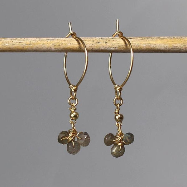 Labradorite Hoop Earrings, Gemstone Hoops, Cluster Hoops, Dainty Hoop Earrings, Dangle Hoop Earrings, Birthstone Hoop Earrings, Unique Gift