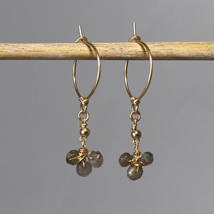 Labradorite Hoop Earrings, Gemstone Hoops, Cluster Hoops, Dainty Hoop Earrings, Dangle Hoop Earrings, Birthstone Hoop Earrings, Unique Gift