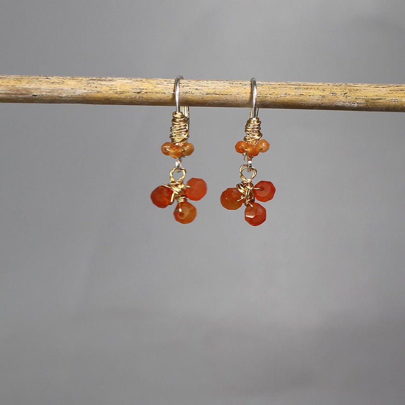 Carnelian Earrings, Unique Drop Earrings, Wire Wrap Earrings, Cluster Earrings, Gemstone Jewelry, Small Dangle Earrings, Unique Earrings