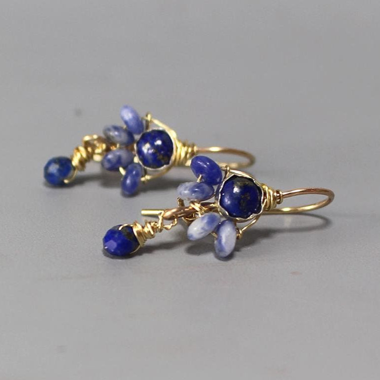 Lapis Earrings, Blue Spring Stud Earrings, Blue Jewelry, Dumortierite Earrings, Boho Earrings, Lapis Jewelry, Gold Filled Earrings