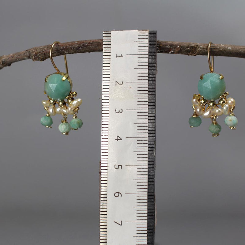 Light Blue Amazonite Earrings, Unique Boho Earrings, Pearl Earrings, Summer Bridal Earrings, Multi Stone Earrings, Bohemian Earrings