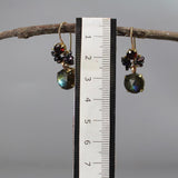 Statement Handcrafted Multi Stone Dangle Earrings - Garnet, Dark Grey Keshi Pearls, Labradorite