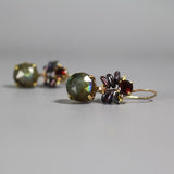 Statement Handcrafted Multi Stone Dangle Earrings - Garnet, Dark Grey Keshi Pearls, Labradorite