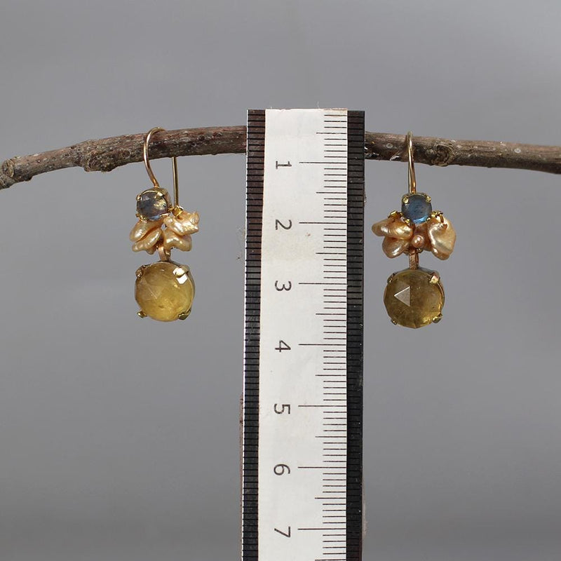 Citrine Dangle Earrings, Multi Stone Earrings, Labradorite Earrings, Birthstone Earrings, Spring Earrings, Unique Gemstone Earrings, Gifts