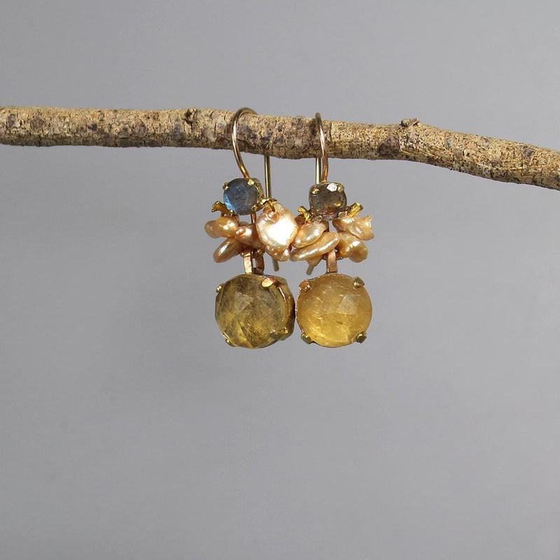 Citrine Dangle Earrings, Multi Stone Earrings, Labradorite Earrings, Birthstone Earrings, Spring Earrings, Unique Gemstone Earrings, Gifts