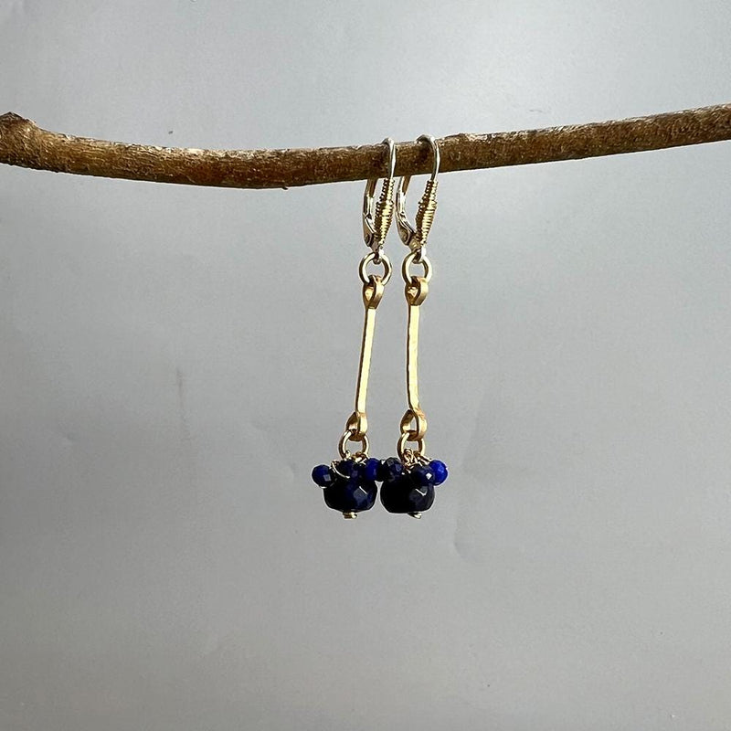 Gemstone Dangle Earrings, Cluster Earrings, Elegant Bridal Earrings, Lapis Drop Earrings, Bohemian Wedding, Gifts Under 100, Labradorite