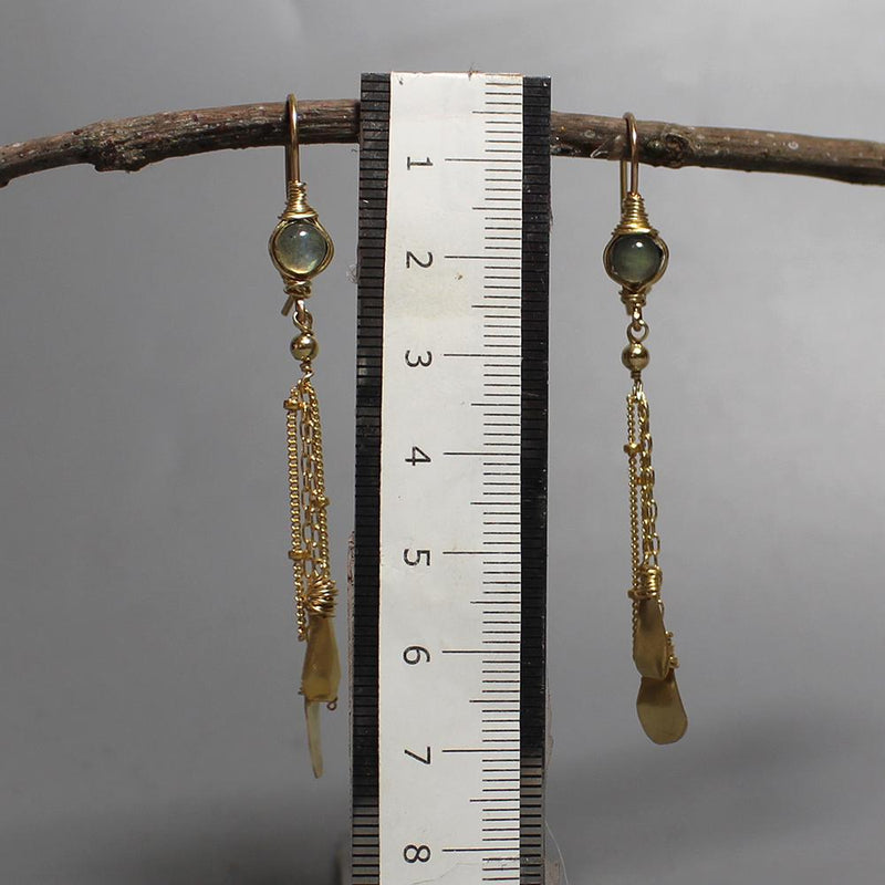 Long Dangle Earrings, Labradorite Earrings, Chain Dangle Earrings, Tassel Earrings, Leaf Drop Earrings, Gemstone Earrings, Gift for Her