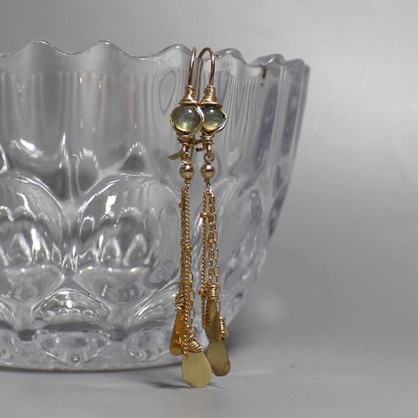 Long Dangle Earrings, Labradorite Earrings, Chain Dangle Earrings, Tassel Earrings, Leaf Drop Earrings, Gemstone Earrings, Gift for Her