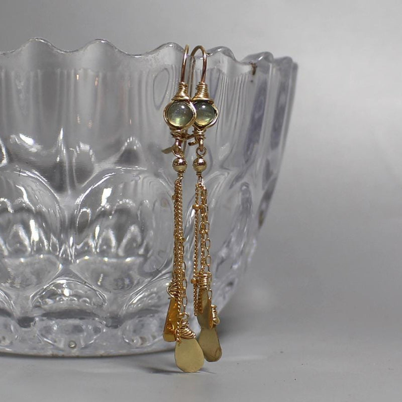 Long Dangle Earrings, Labradorite Earrings, Chain Dangle Earrings, Tassel Earrings, Leaf Drop Earrings, Gemstone Earrings, Gift for Her