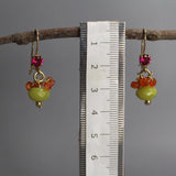 Pink Fuchsia Earrings, Colorful Earrings, Dainty Carnelian Dangle Earrings, Petite Earrings, Serpentine Jade Earrings, Small Earrings