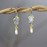 14K Gold Moonstone Pearl Earrings