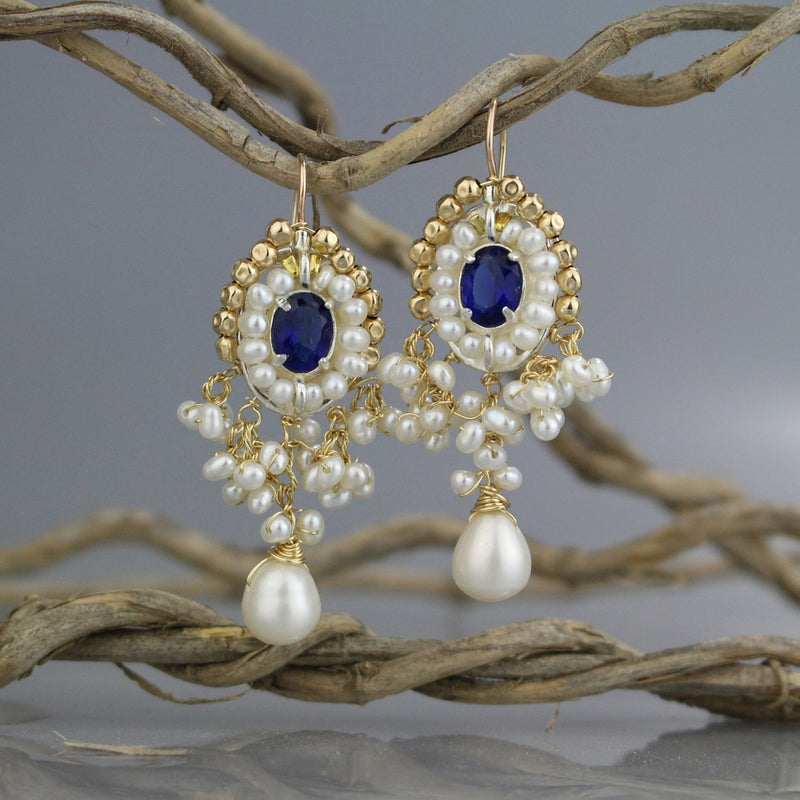 Pearl and Zircon Cherkes Earrings