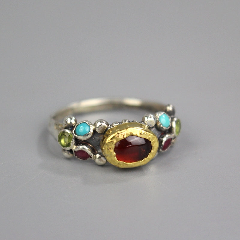 Gold Silver Garnet Caterina Ring