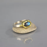 Solid Gold and Silver Labradorite Ring