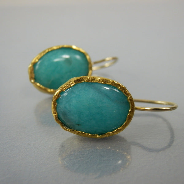 24K Solid Gold Turquoise Amazonite Earrings