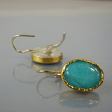 24K Solid Gold Turquoise Amazonite Earrings