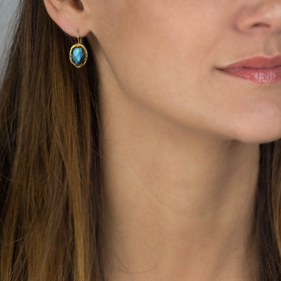 24K Solid Gold Labradorite Earrings