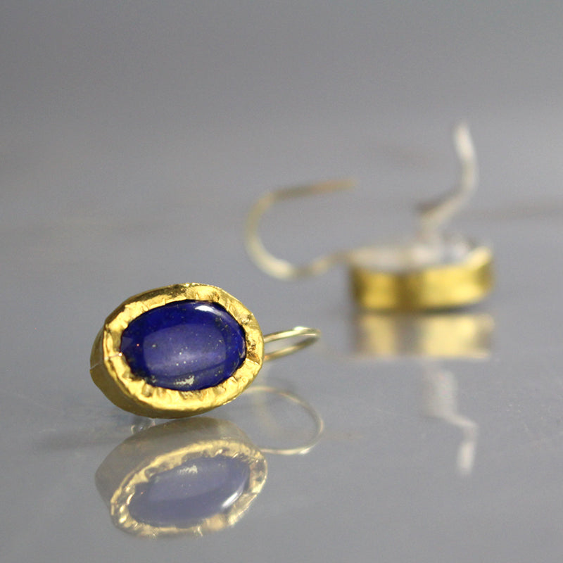 Solid Gold Blue Lapis Earrings
