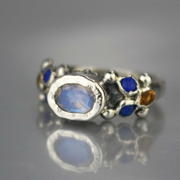 Silver Moonstone Lapis Caterina Ring