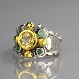 Solid Gold Citrine Emerald Elizabeth Ring