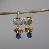 9K Solid Gold Tourmaline Moonstone Earrings