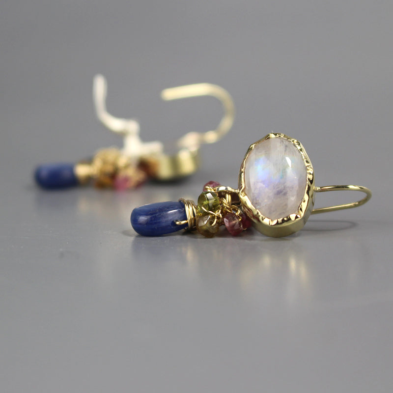 9K Solid Gold Tourmaline Moonstone Earrings