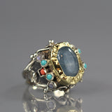 Aquamarine Silver and 9K Gold Queen Ring