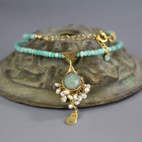 Aquamarine and Amazonite Pearl Goddess Necklace