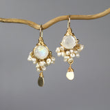 Faceted Moonstone Pearl Goddess Earrings