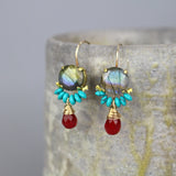 Tri Color Gemstone Clover Earrings