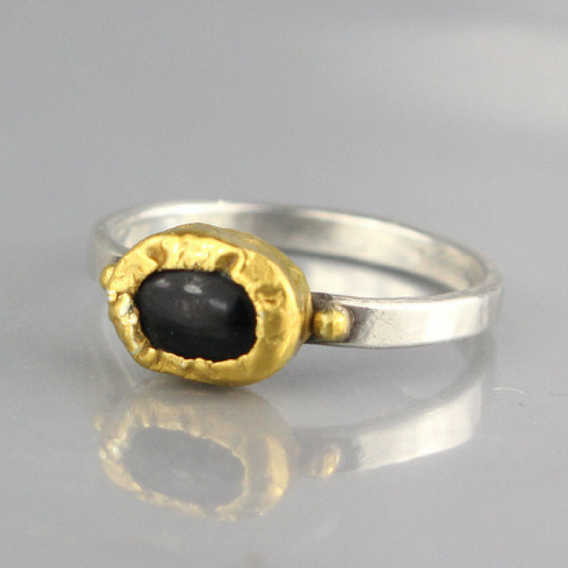 Solid Gold and Silver Onyx Ring