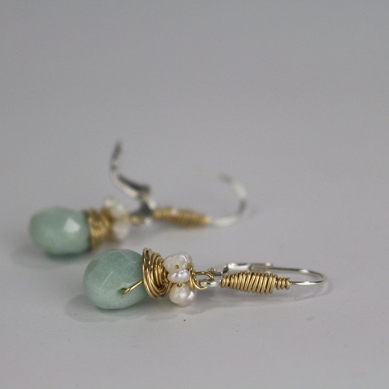 Small Amazonite Pearl Drop Earrings