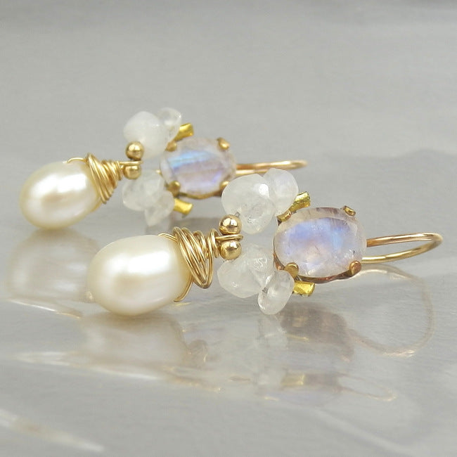 Moonstone Pearl Angel Earrings