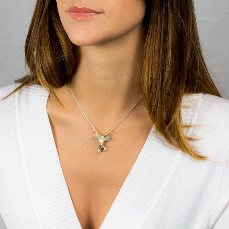 Aquamarine Silver Drop Necklace
