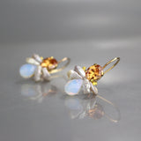 Champagne CZ Pearl Bee Earrings