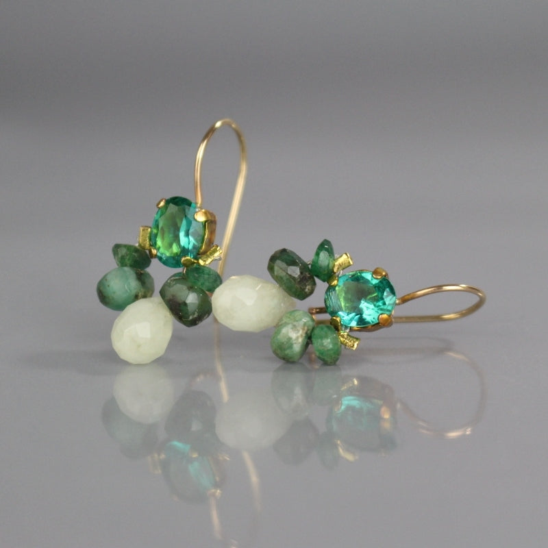 Green Glass Emerald Bee Earrings