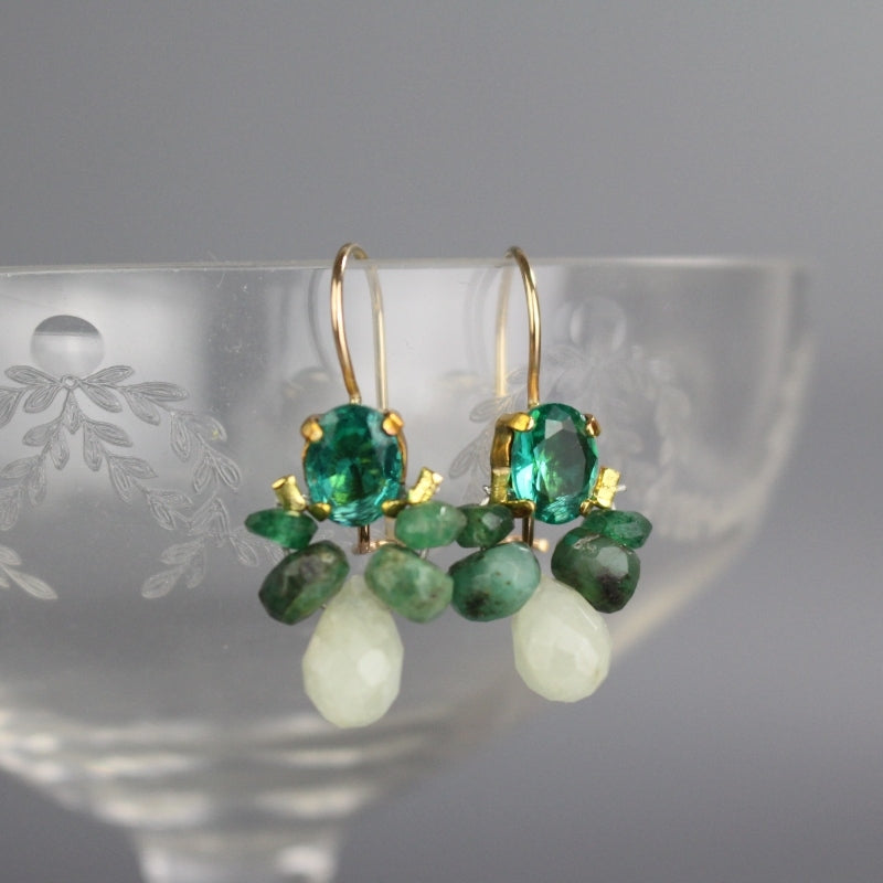 Green Glass Emerald Bee Earrings