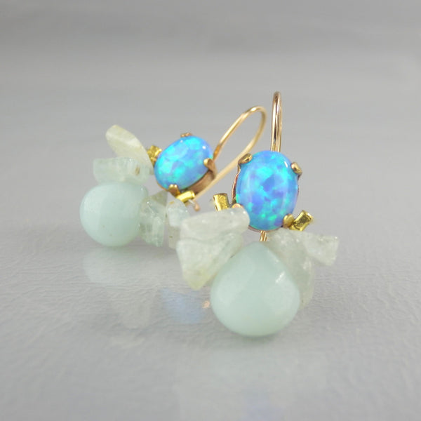 Opal Aquamarine Amazonite Bee Earrings