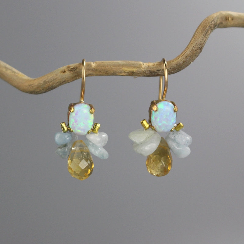 White Opal Citrine Bee Earrings
