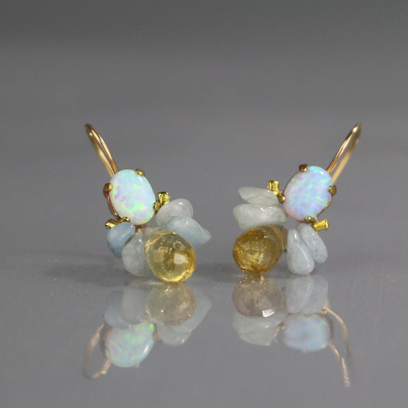 White Opal Citrine Bee Earrings