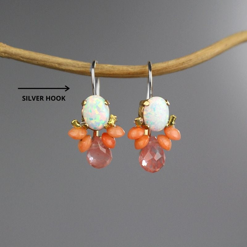 White lab Opal Coral Bee Earrings